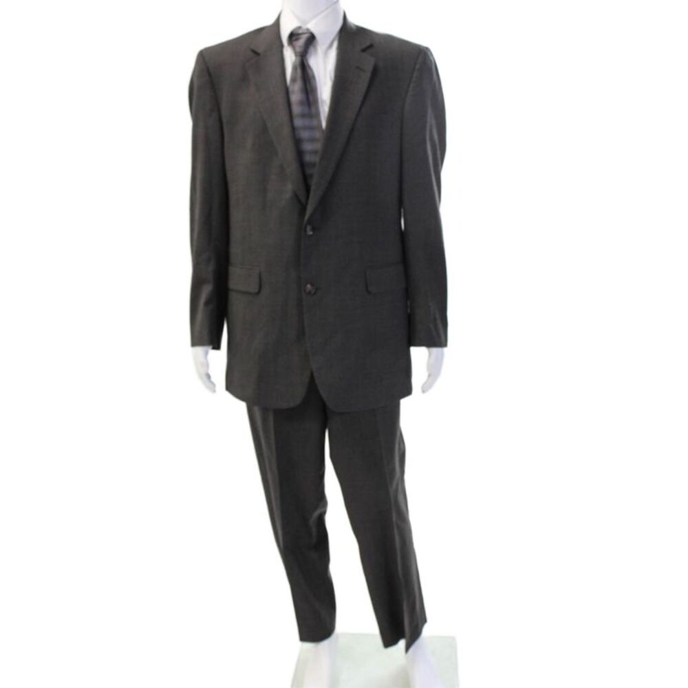 Jos A Bank Mens Dark Gray 2 Piece Wool Suit Button Front Big & Tall Size 42